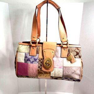 Coach Patchwork Signature Hobo Bag Leather Canvas Satchel Multicolored F13335